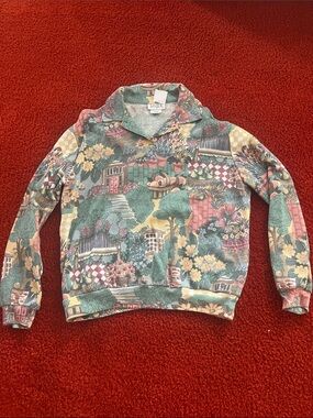 Logix Green Multi Scenic Print Women's Pullover Top